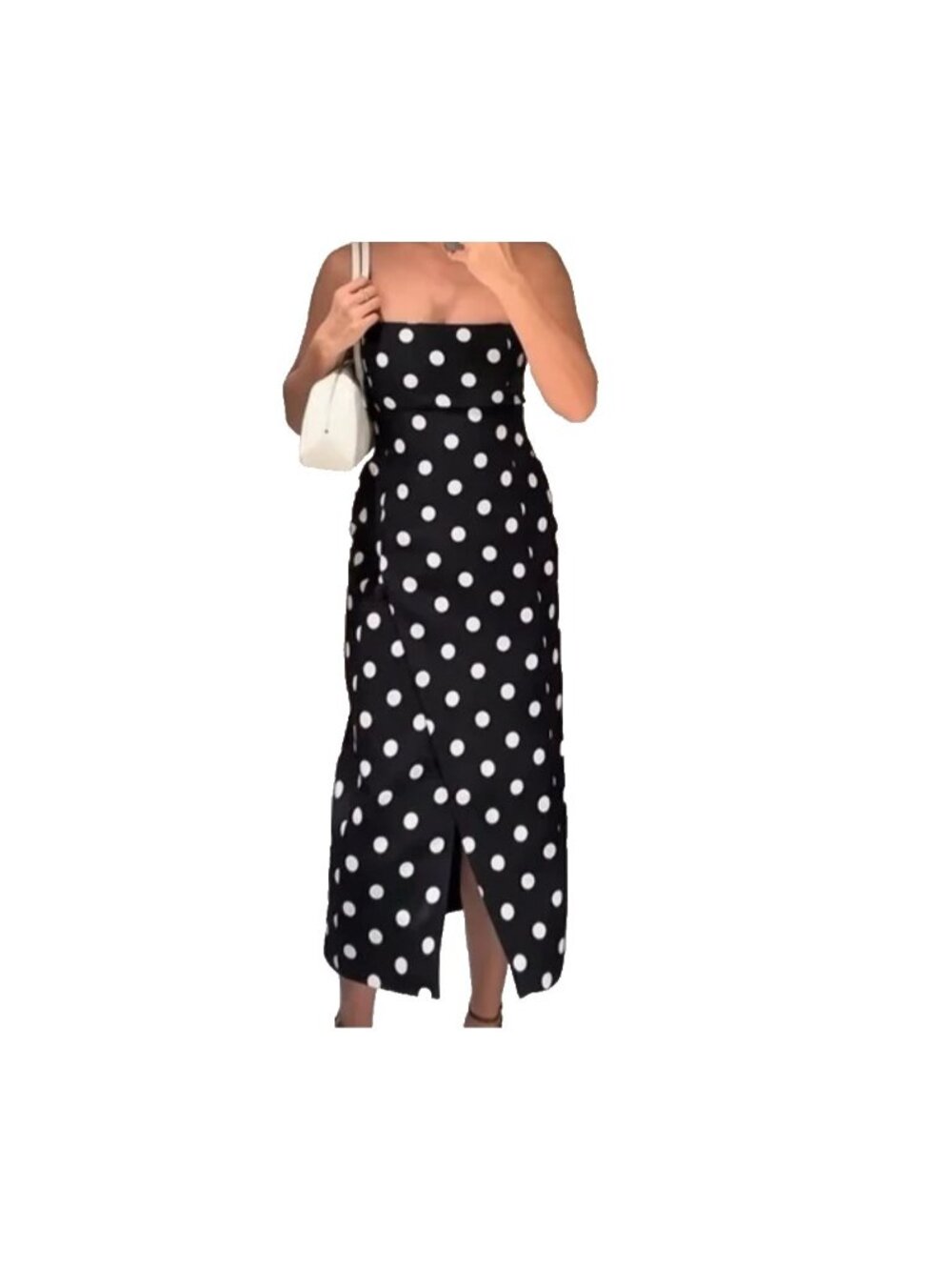 Zara Womens Wrap Dress S Black White Polka Dot Strapless Front Slit 3568/559 NWT